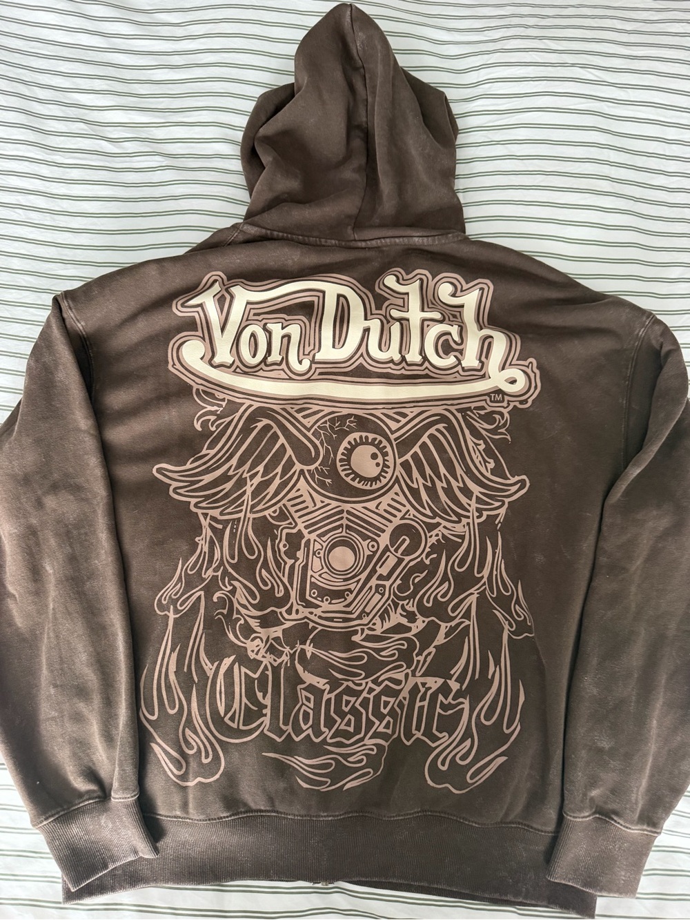 Von Dutch Brown Hooded Graphic Sweatshirt with Beige Logo